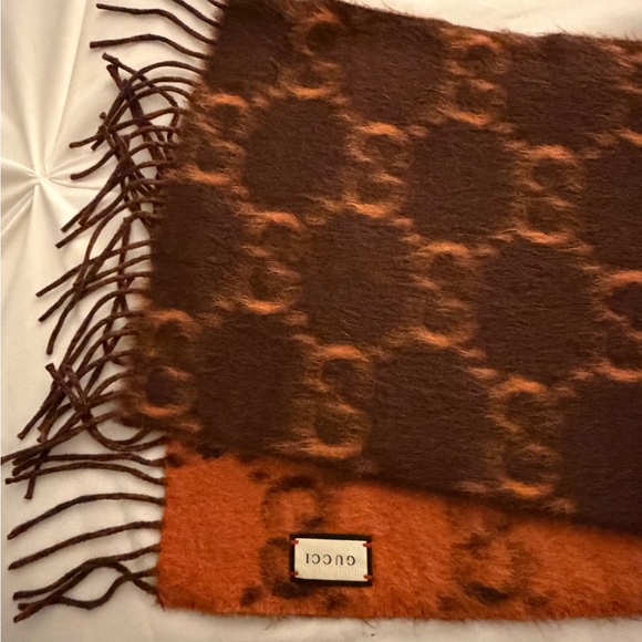 Gucci Vibrant Orange and Rich Brown Alpaca Scarf - Picture 6 of 8
